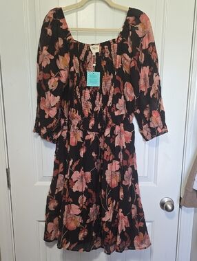 Hayden Black Mini Dress with Pink Floral Print